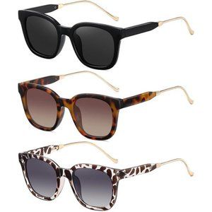 3 Pack Polarized Sunglasses for Women Men Classic Square Sunglasses Retro Trendy